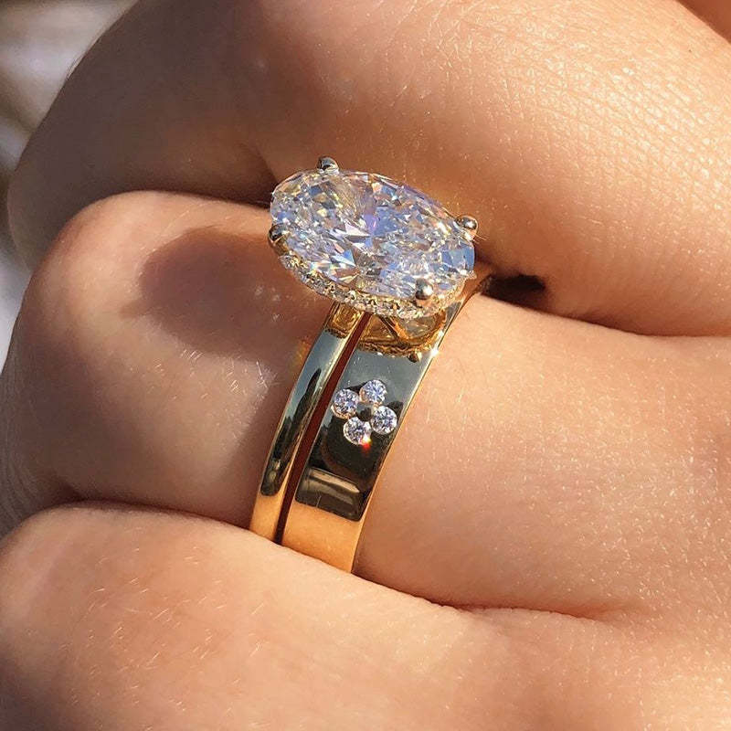 Noble Oval Cut Wedding Ring Set For Women-Sterling Silver-lornajewelry