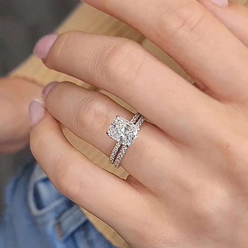 Classic Radiant Cut Women's Wedding Set-Sterling Silver-lornajewelry