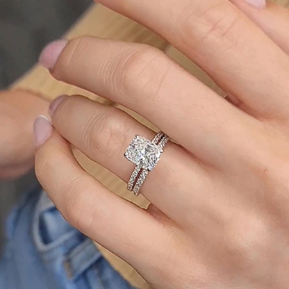 Classic Radiant Cut Women's Wedding Set-Sterling Silver-lornajewelry