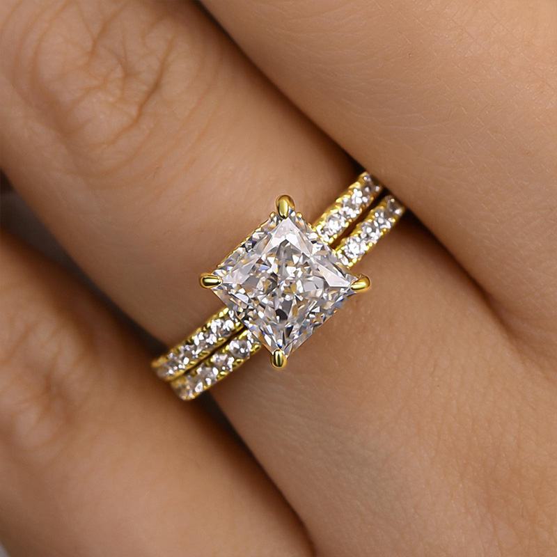 Elegant Princess Cut Wedding Ring Set For Women In Sterling Silver-Sterling Silver-lornajewelry