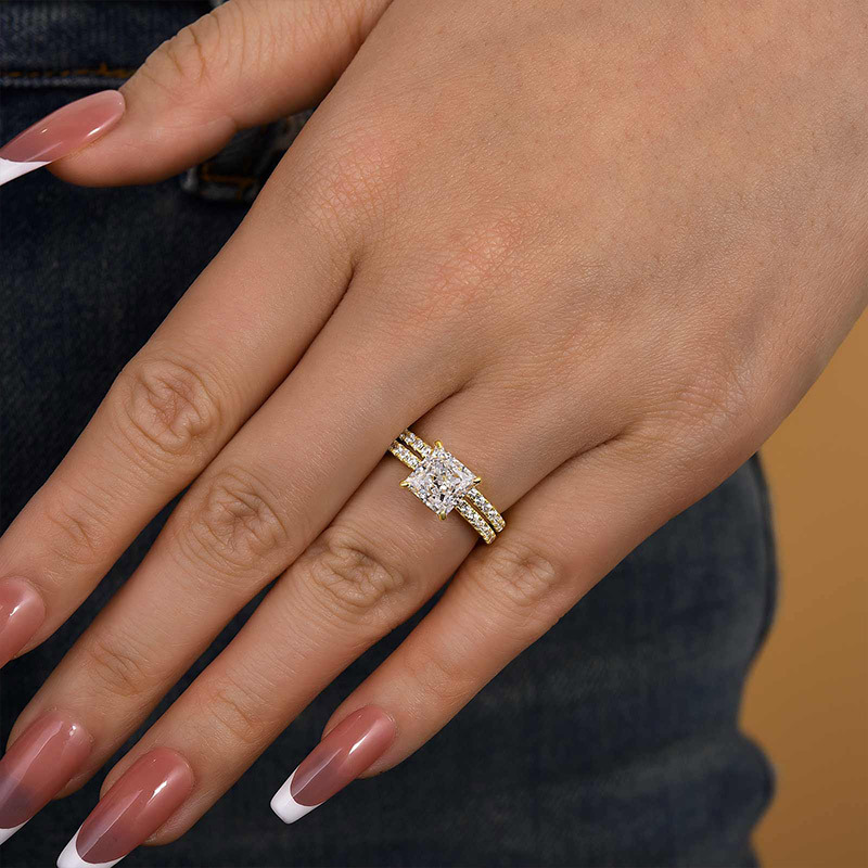 Elegant Princess Cut Wedding Ring Set For Women In Sterling Silver-Sterling Silver-lornajewelry