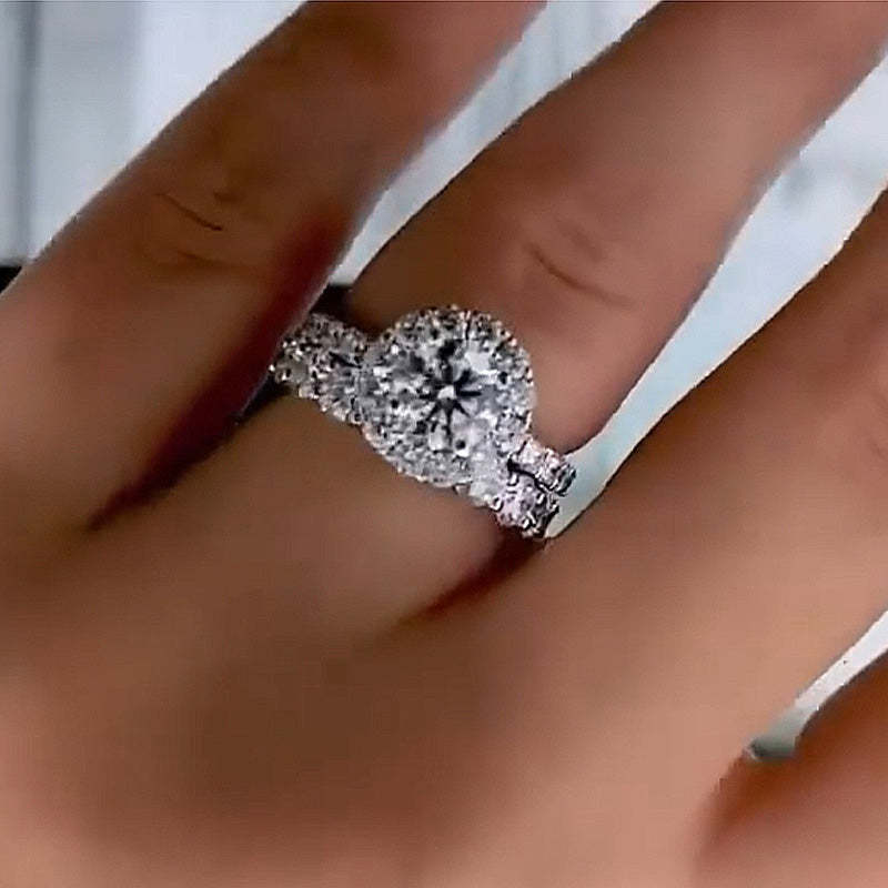 Halo Round Cut  Wedding Set-Sterling Silver-lornajewelry