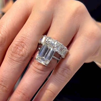 Exclusive Elongated Emerald Cut Wedding Set-Sterling Silver-lornajewelry
