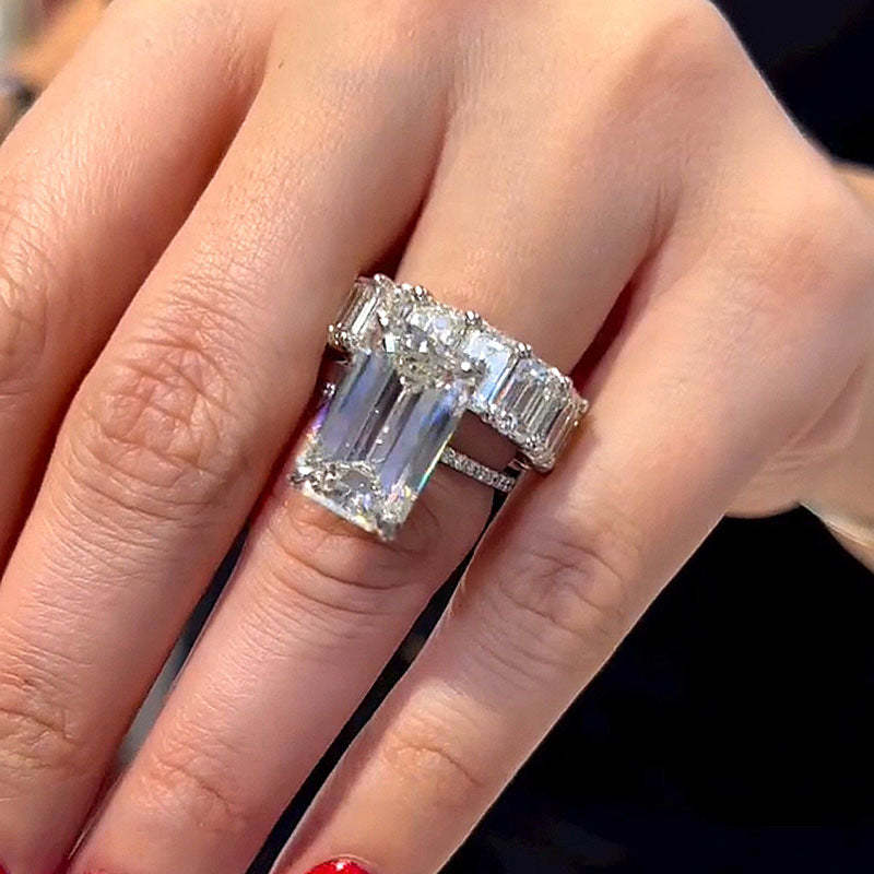 Exclusive Elongated Emerald Cut Wedding Set-Sterling Silver-lornajewelry