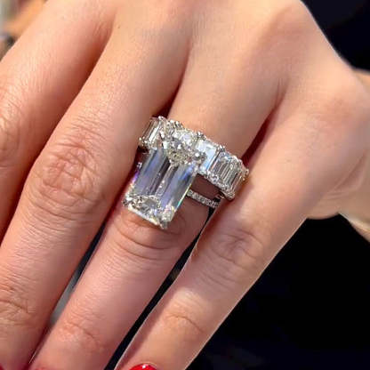 Exclusive Elongated Emerald Cut Wedding Set-Sterling Silver-lornajewelry