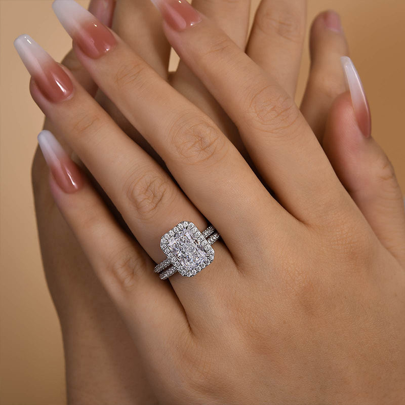 Noble Halo Radiant Cut Ring Set-Sterling Silver-lornajewelry