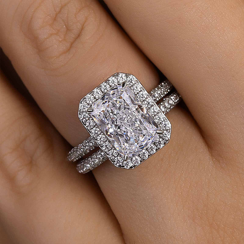 Noble Halo Radiant Cut Ring Set-Sterling Silver-lornajewelry