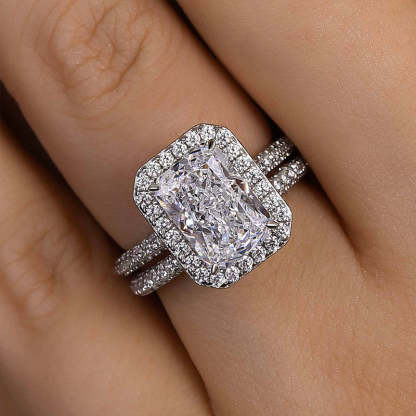 Noble Halo Radiant Cut Ring Set-Sterling Silver-lornajewelry