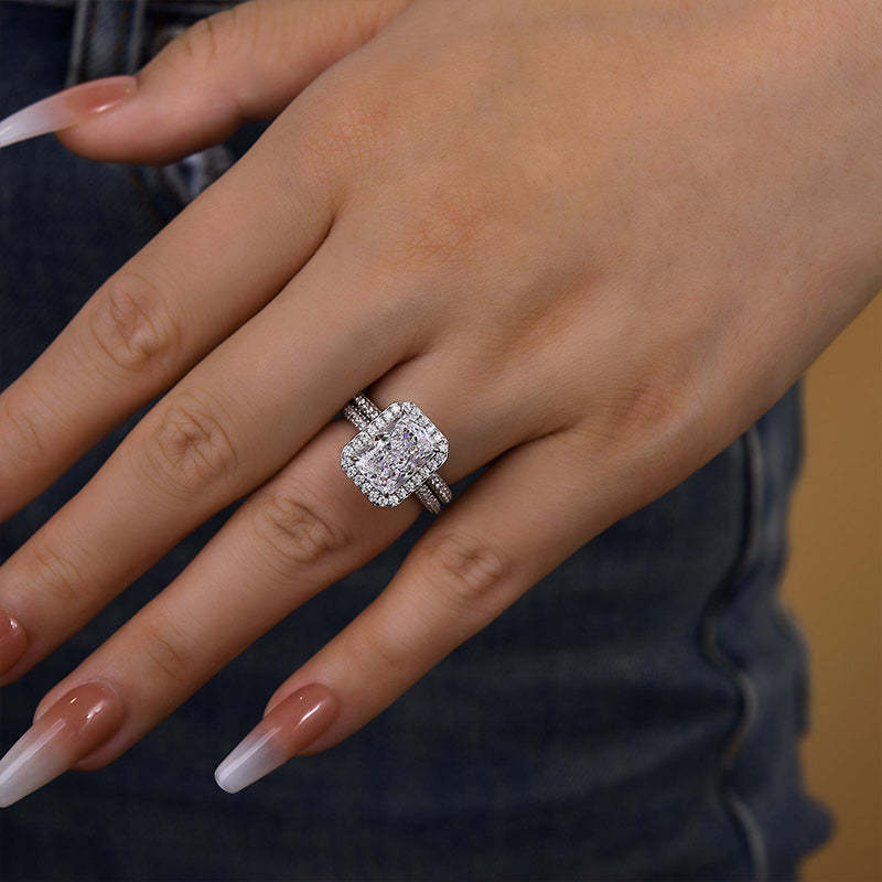 Noble Halo Radiant Cut Ring Set-Sterling Silver-lornajewelry