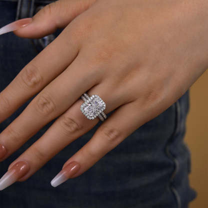 Noble Halo Radiant Cut Ring Set-Sterling Silver-lornajewelry