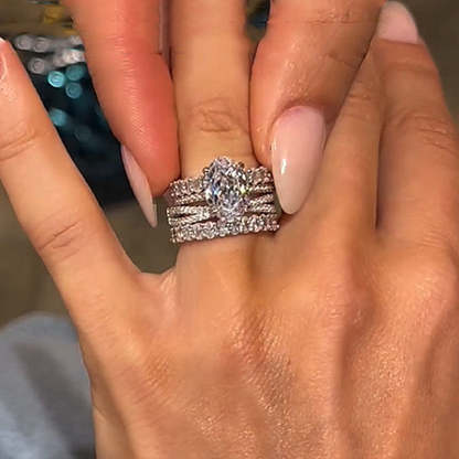 Honorable Oval Cut 4PC Ring Set-Sterling Silver-lornajewelry