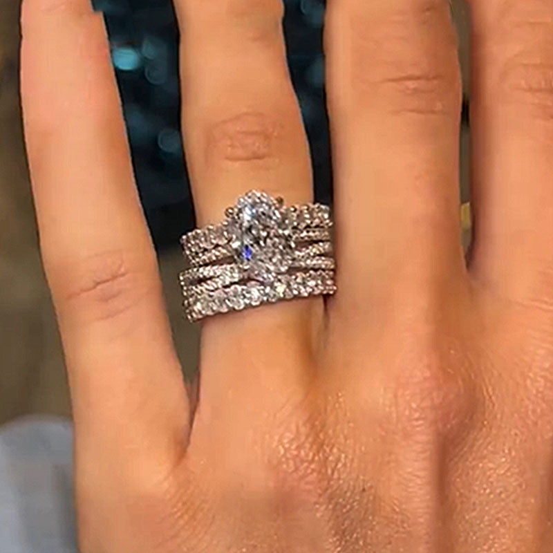 Honorable Oval Cut 4PC Ring Set-Sterling Silver-lornajewelry