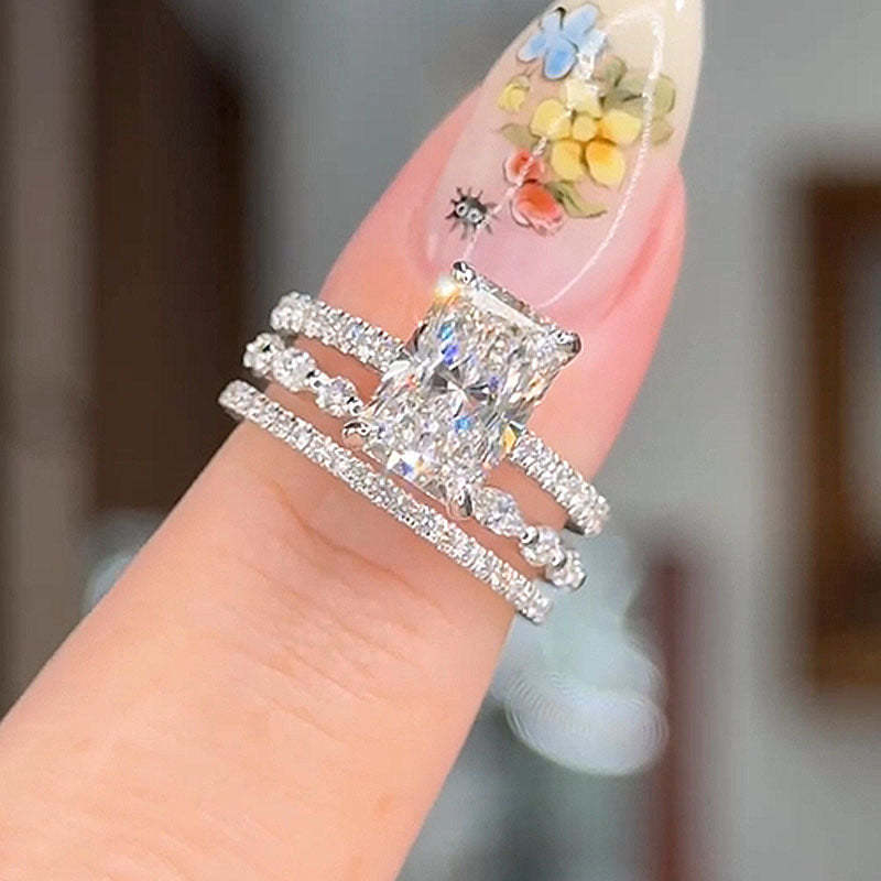 Noble Radiant Cut 3PC Wedding Ring Set-Sterling Silver-lornajewelry