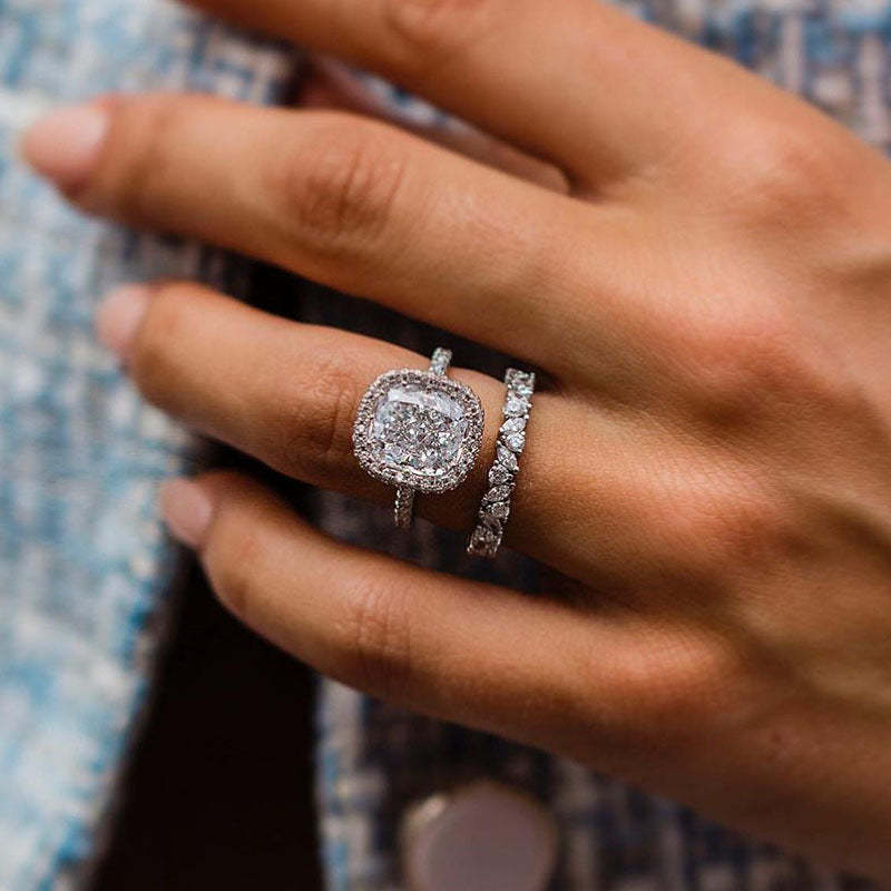 Glamorous Halo Cushion Cut Wedding Set-Sterling Silver-lornajewelry