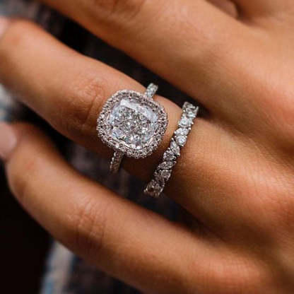 Glamorous Halo Cushion Cut Wedding Set-Sterling Silver-lornajewelry