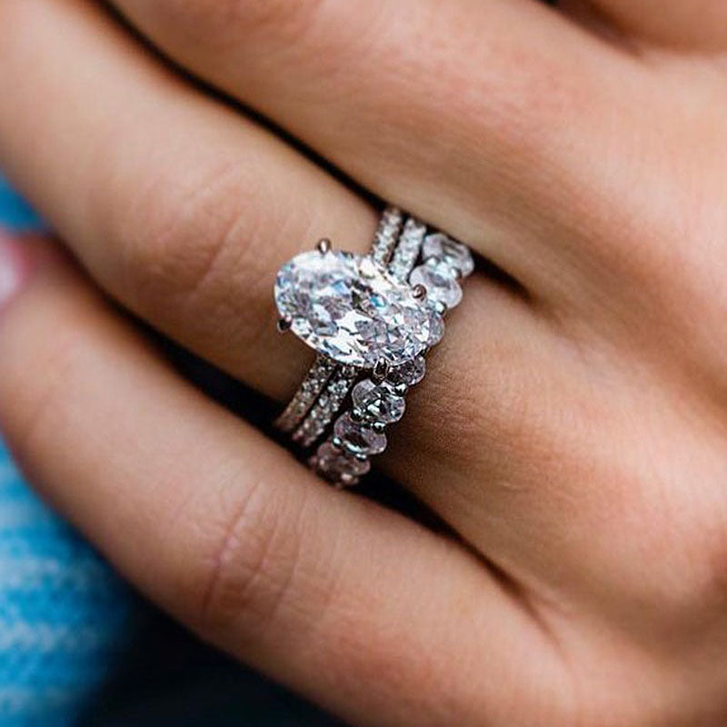 Precious Oval Cut 3PC Ring Set-Sterling Silver-lornajewelry