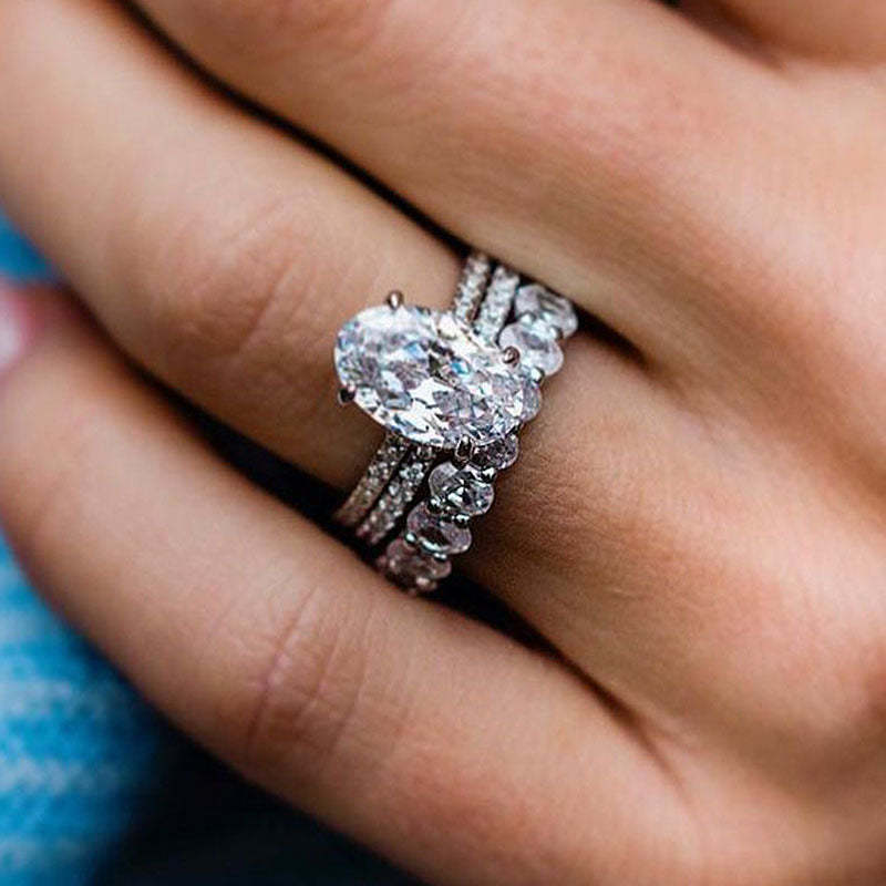 Precious Oval Cut 3PC Ring Set-Sterling Silver-lornajewelry