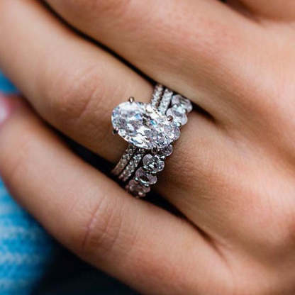 Precious Oval Cut 3PC Ring Set-Sterling Silver-lornajewelry