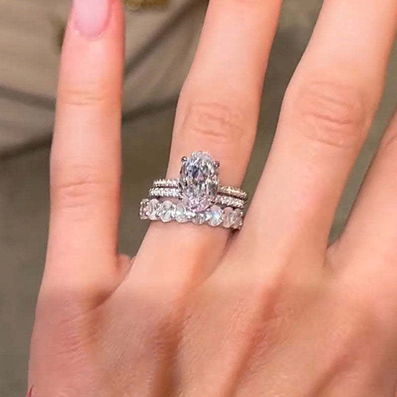 Precious Oval Cut 3PC Ring Set-Sterling Silver-lornajewelry