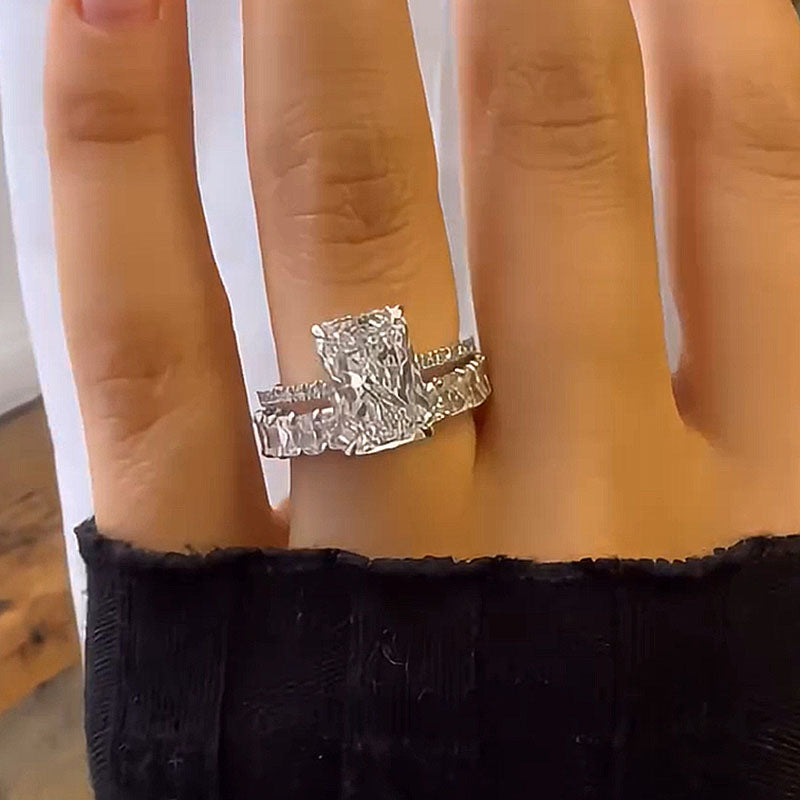 Stunning Radiant Cut Ring Set-Sterling Silver-lornajewelry