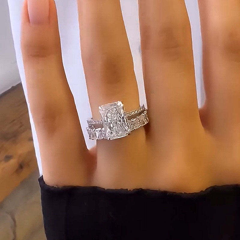 Stunning Radiant Cut Ring Set-Sterling Silver-lornajewelry