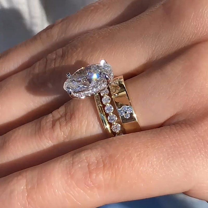 Noble Oval Cut 3PC Ring Set For Women-Sterling Silver-lornajewelry