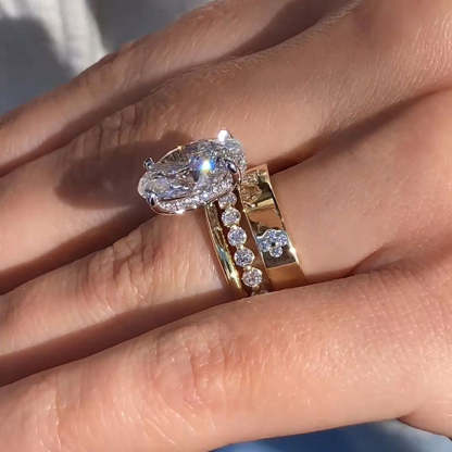 Noble Oval Cut 3PC Ring Set For Women-Sterling Silver-lornajewelry