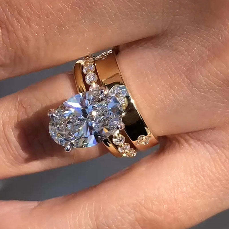 Noble Oval Cut 3PC Ring Set For Women-Sterling Silver-lornajewelry