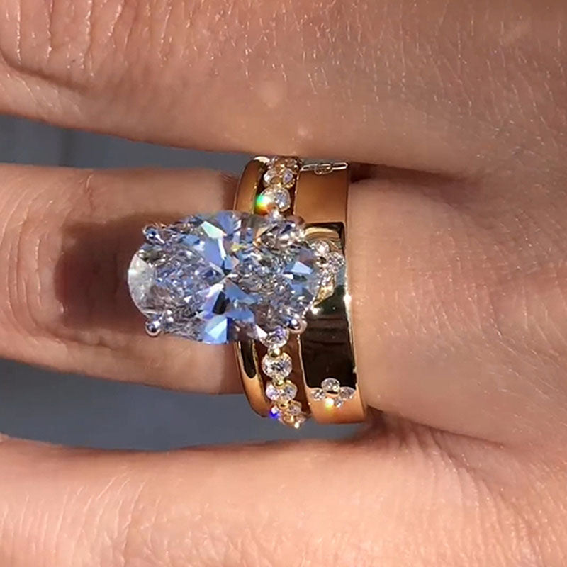 Noble Oval Cut 3PC Ring Set For Women-Sterling Silver-lornajewelry