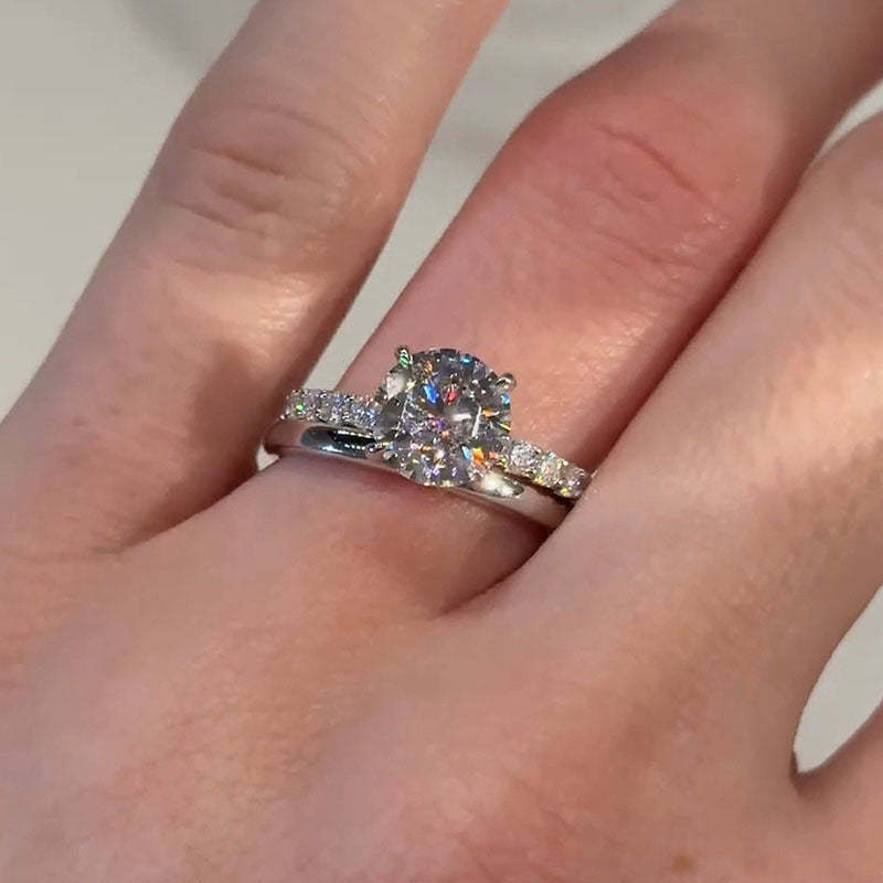 2Ct Moissanite Classic Round Cut Ring Set-Sterling Silver-lornajewelry