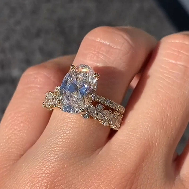 Unique Oval Cut Wedding Ring Set-Sterling Silver-lornajewelry