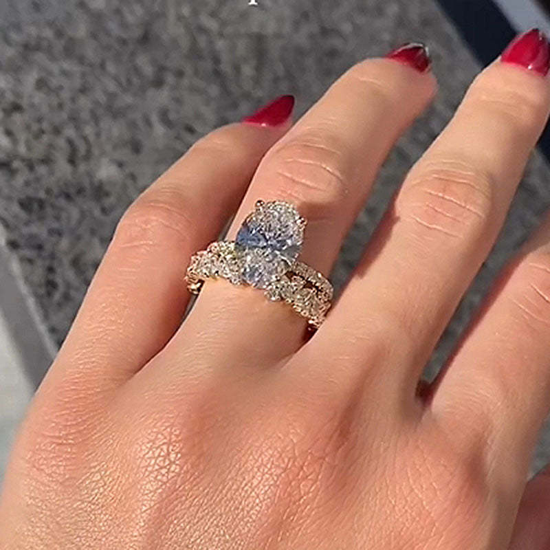 Unique Oval Cut Wedding Ring Set-Sterling Silver-lornajewelry