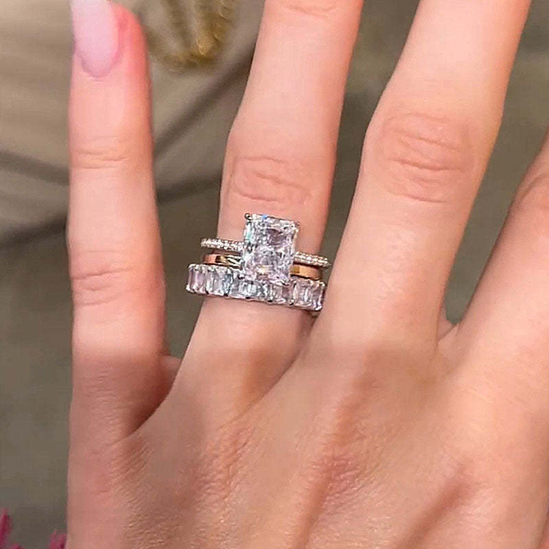 Unique Radiant Cut 3PC Wedding Ring Set-Sterling Silver-lornajewelry