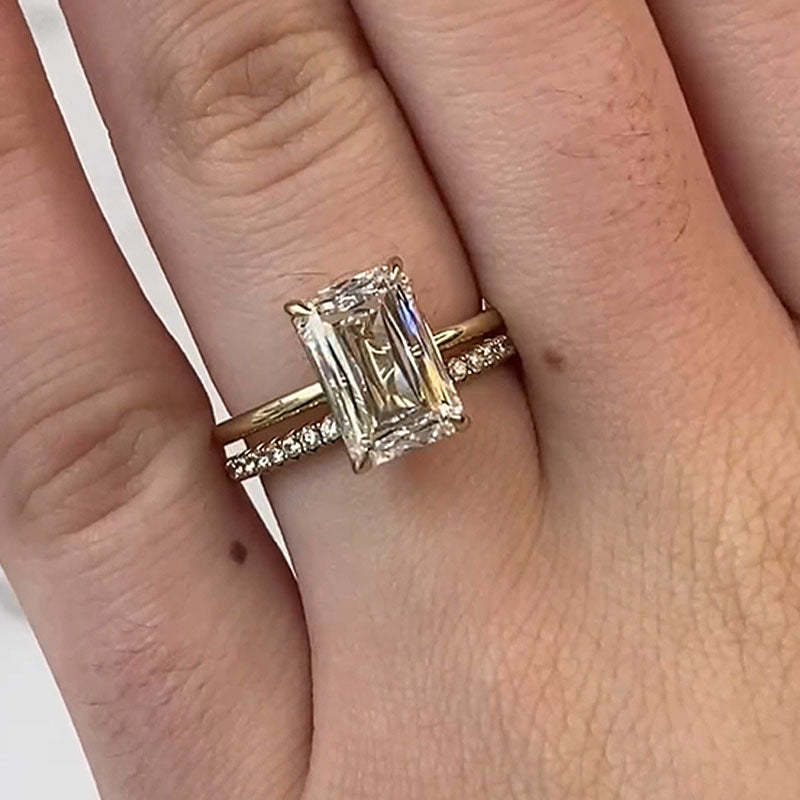 Dainty Emerald Cut Wedding Ring Set-Sterling Silver-lornajewelry