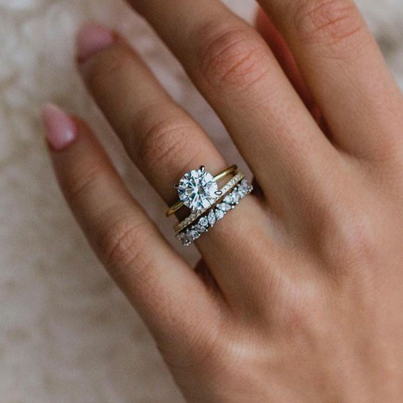 Unique Round Cut 3PC Women's Wedding Set-Sterling Silver-lornajewelry