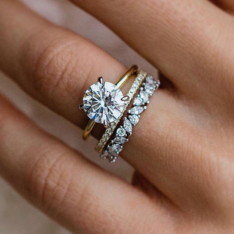 Unique Round Cut 3PC Women's Wedding Set-Sterling Silver-lornajewelry