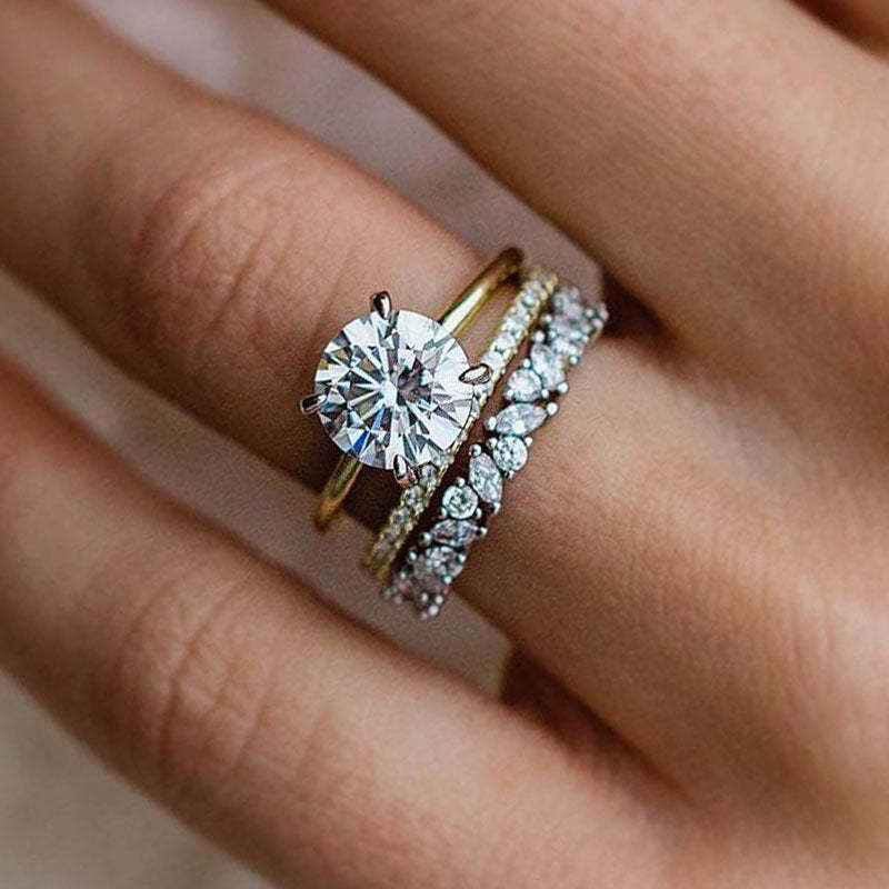 Unique Round Cut 3PC Women's Wedding Set-Sterling Silver-lornajewelry