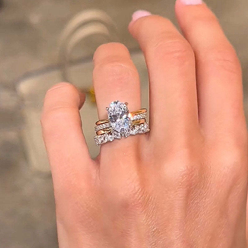 Noble Oval Cut 4PC Wedding Set-Sterling Silver-lornajewelry