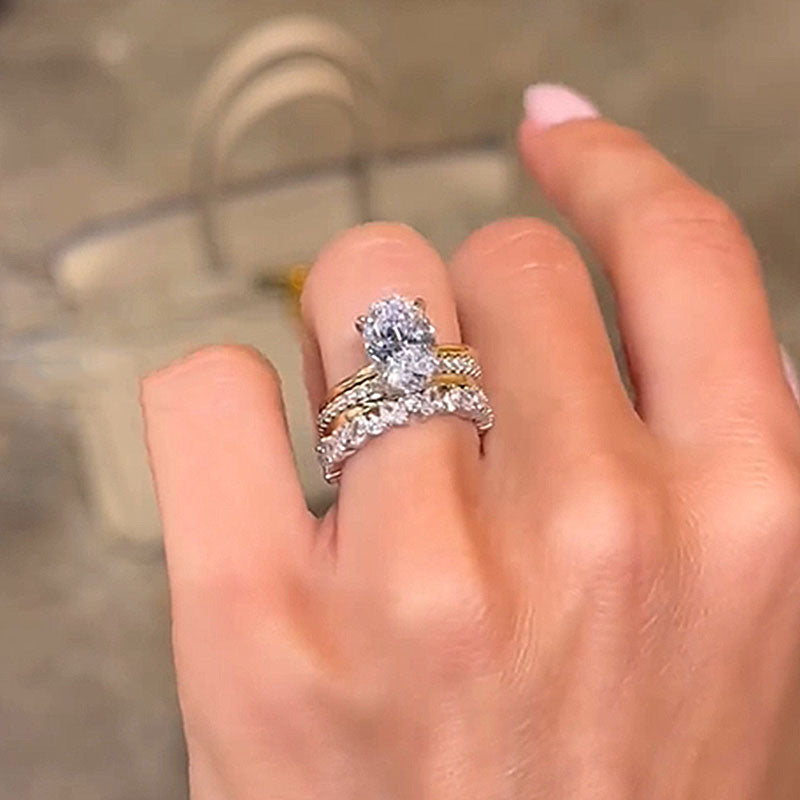 Noble Oval Cut 4PC Wedding Set-Sterling Silver-lornajewelry