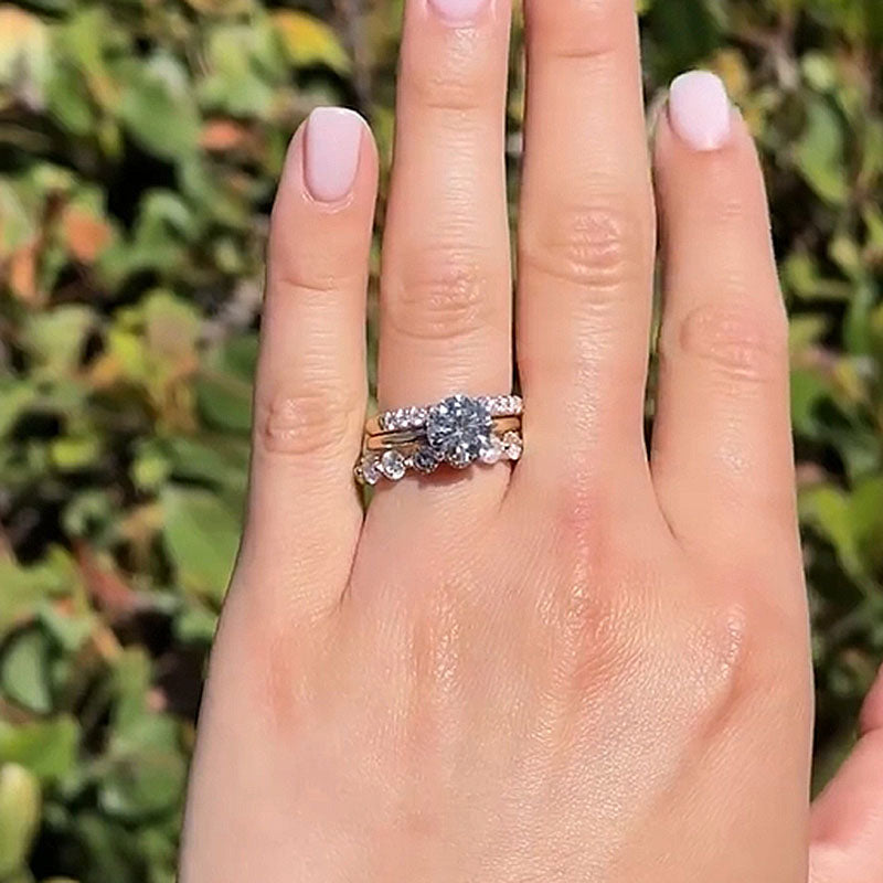 Lovely Round Cut  Ring Set-Sterling Silver-lornajewelry