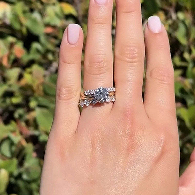 Lovely Round Cut  Ring Set-Sterling Silver-lornajewelry