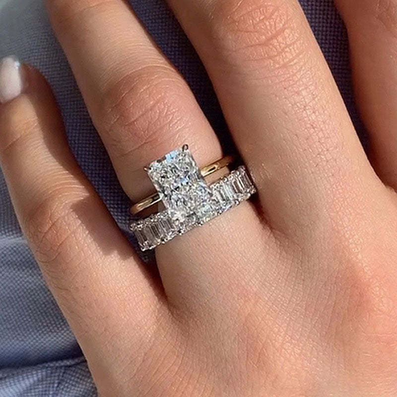 Luxury Radiant Cut Wedding Ring Set-Sterling Silver-lornajewelry