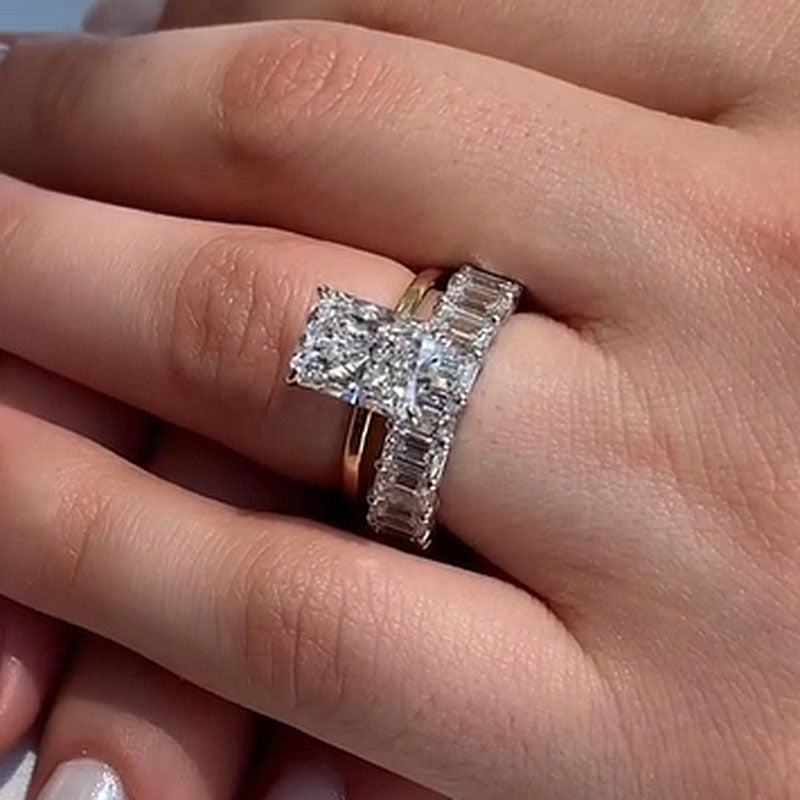 Luxury Radiant Cut Wedding Ring Set-Sterling Silver-lornajewelry