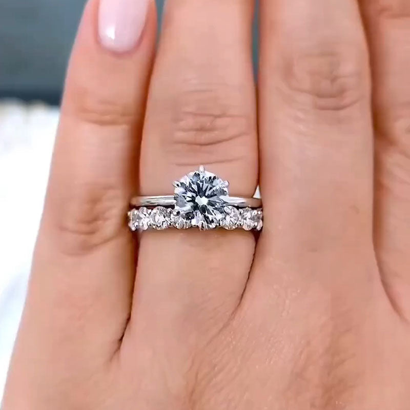 Lovely Round Cut Ring Set-Sterling Silver-lornajewelry