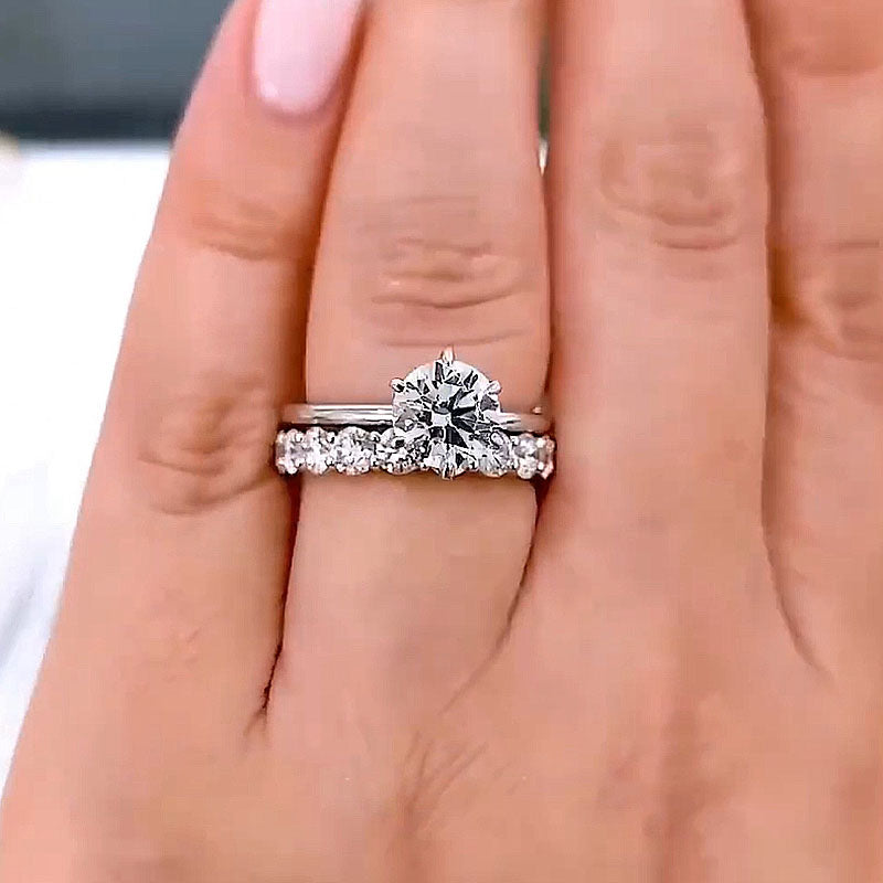 Lovely Round Cut Ring Set-Sterling Silver-lornajewelry