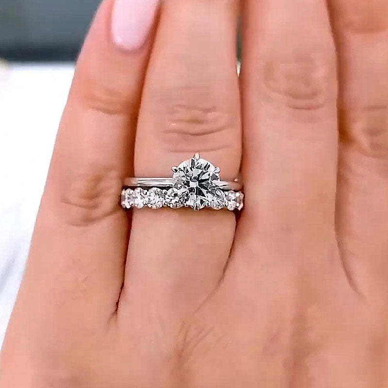 Lovely Round Cut Ring Set-Sterling Silver-lornajewelry