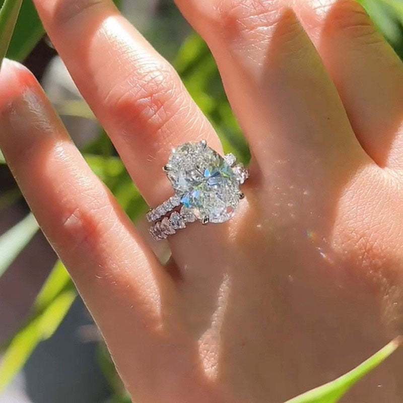 Luxury Oval Cut  Ring Set-Sterling Silver-lornajewelry