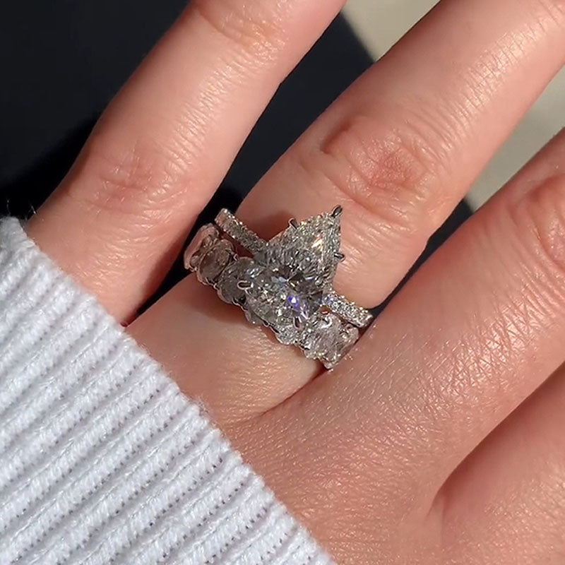 Sparkle Pear Cut Wedding Set-Sterling Silver-lornajewelry