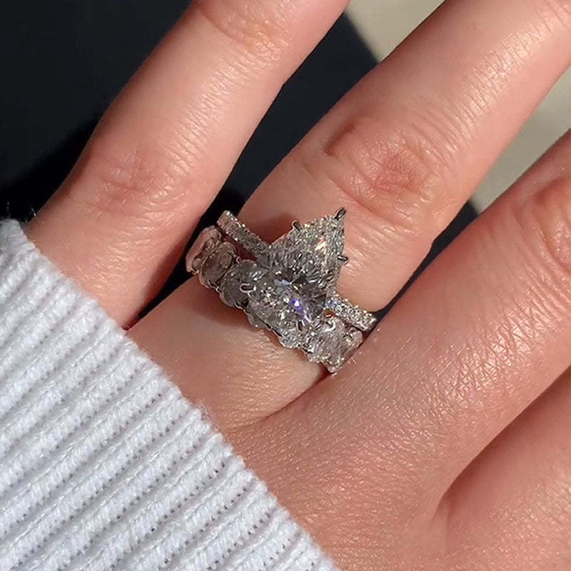 Sparkle Pear Cut Wedding Set-Sterling Silver-lornajewelry