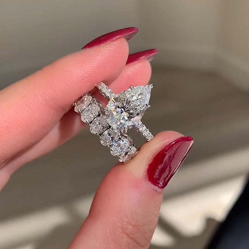 Sparkle Pear Cut Wedding Set-Sterling Silver-lornajewelry
